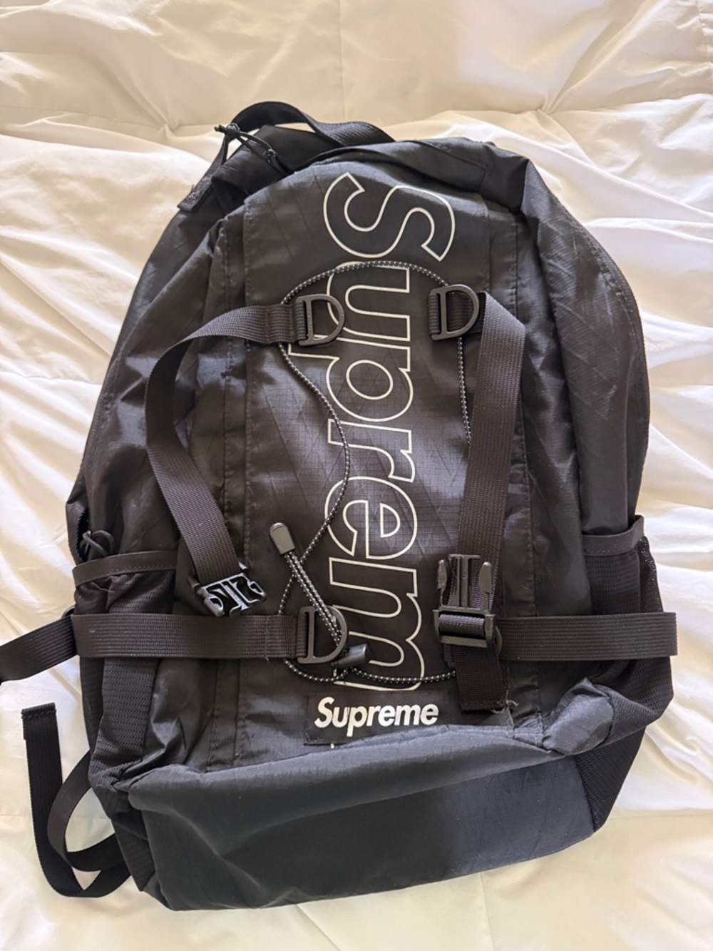 NWOT Supreme Black Vertical Logo Backpack with Buckles